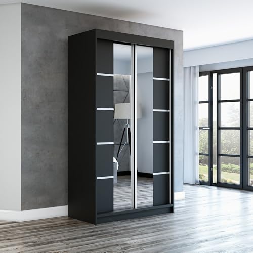 A&J MöbelLand Schwebetürenschrank ERA Kleiderschrank 2-türig mit Spiegel, Garderobe 120 cm (Schwarz/Schwarz/Schwarz) von A&J MöbelLand
