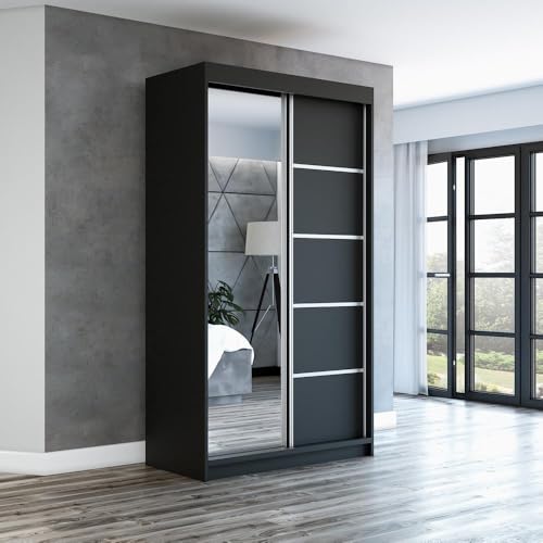 A&J MöbelLand Schwebetürenschrank GAPI Kleiderschrank 2-türig mit Spiegel, Garderobe 120 cm (Weiß/Sonoma/Sonoma) von A&J MöbelLand