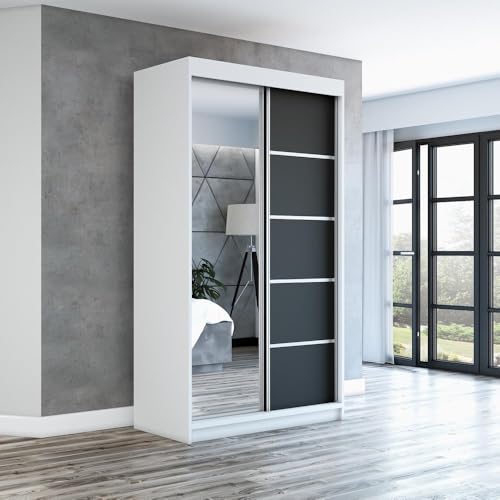 A&J MöbelLand Schwebetürenschrank GAPI Kleiderschrank 2-türig mit Spiegel, Garderobe 120 cm (Weiß/weiß/weiß) von A&J MöbelLand