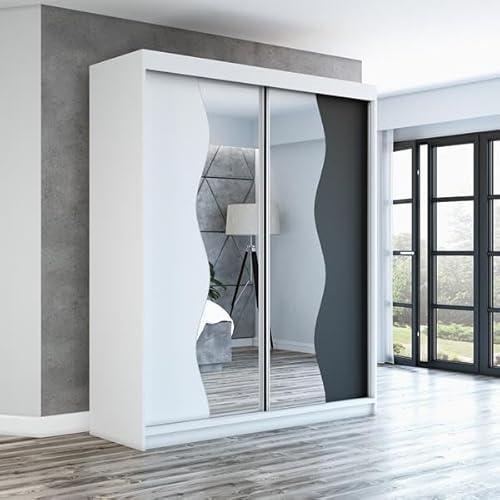 A&J MöbelLand Schwebetürenschrank RIMA 2-türig mit Spiegel, Kleiderschrank 180 cm (Weiß) von A&J MöbelLand