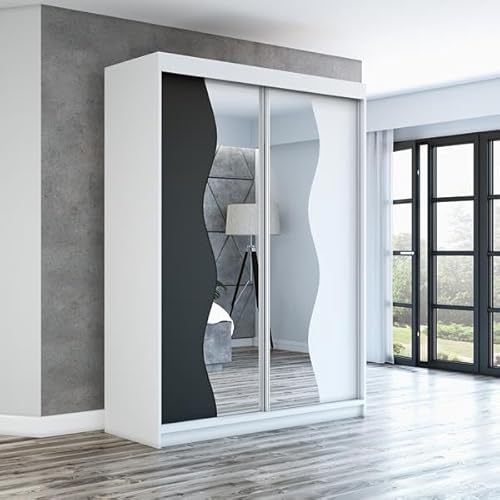 A&J MöbelLand Schwebetürenschrank RIMA 2-türig mit Spiegel, Kleiderschrank 180 cm (Weiß) von A&J MöbelLand