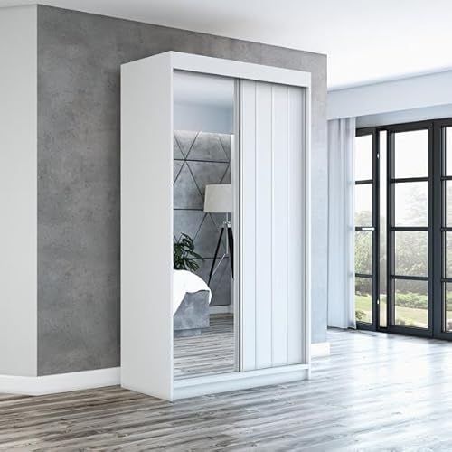 A&J MöbelLand Schwebetürenschrank VIGO 2-türig mit Spiegel, Kleiderschrank 120 cm (Weiß) von A&J MöbelLand