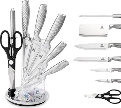 Royal Swiss Messerblock mit Messerschärfer - Scharfe Küchenmesser Set - Messerset Kochmesser Set Edelstahl Messer Set - Silber von A&Z FANCY