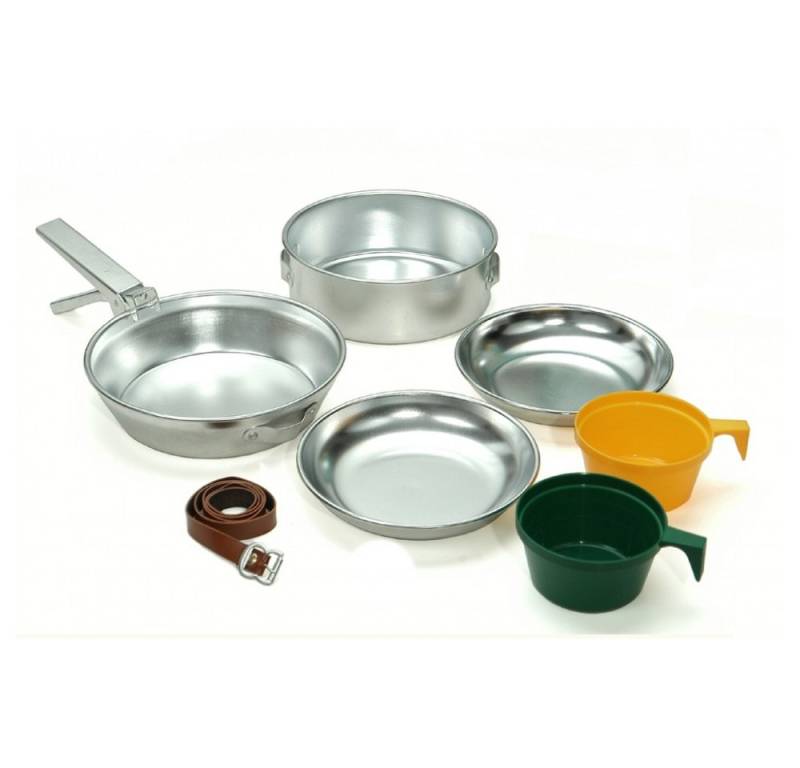 A. Blöchl Topf-Set Koch-Set Aluminium 2 Personen 7-tlg. Neu, Aluminium (Set, Bratpfanne + Kochtopf + Essteller + Kaffeetassen + Packriemen) von A. Blöchl