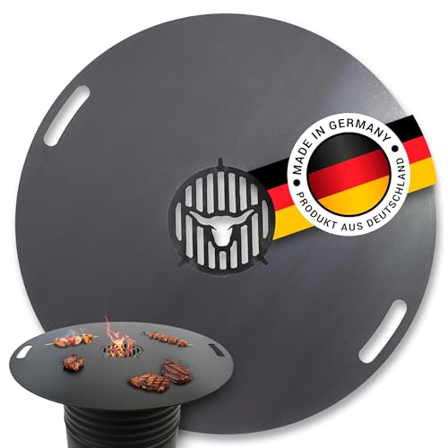 Feuerplatte für Feuertonne Kugelgrill Handgriffe 80 cm, 6 mm Stärke #53 – Grillplatte mit Grilleinsatz – Rund, Plancha, Feuerschale mit Grillring – Perfekt für BBQ & Outdoor-Kochen von A. Weyck Tools