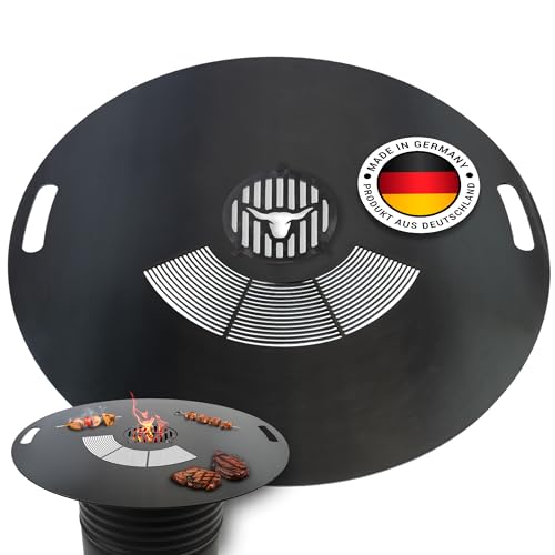 Feuerplatte mit Grillrost 100cm INKL. Grilleinsatz – 8mm Stärke – Grillplatte für Feuertonne & Feuerschale – Plancha Grillring für BBQ & Teppanyaki – Massive Stahlplatte für perfektes Grillen - #256 von A. Weyck Tools