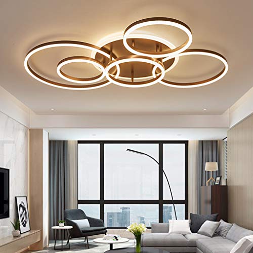 A.1.Coo LED Deckenleuchte Wohnzimmerlampe Ring Design Metall Deckenlampe Mit Fernbedienung Dimmbar Acryl Deckenbeleuchtung Kinderzimmer Lampe Esszimmer Schlafzimmerlampe Bad Flur,Braun,6 Ringe von A.1.Coo