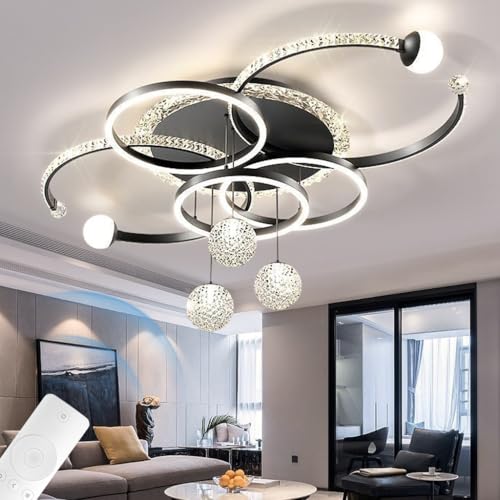 A.1.Coo Moderne LED Kristall Deckenleuchte Kreis Deckenleuchte Deckeneinbauleuchte Stufenlos Dimmbar Mit Fernbedienung Geeignet Für Schlafzimmer Wohnzimmer Lobby Lobby Villa Cafe(Schwarz) von A.1.Coo