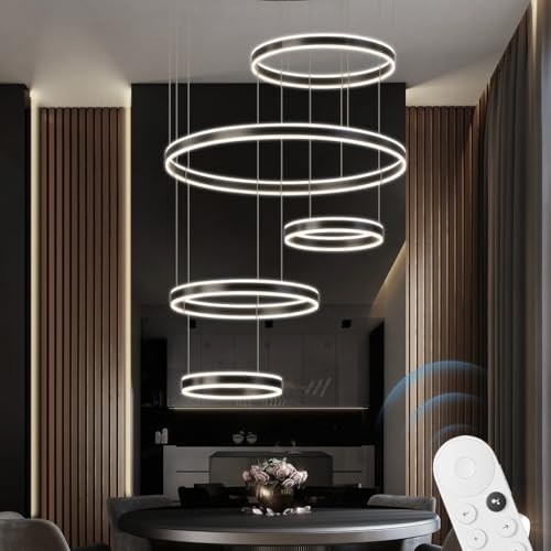 A.1.Coo Moderne LED Zweig Kronleuchter Ring Kronleuchter Große Acryl Kronleuchter Stufenlos Dimmbar Mit Fernbedienung Höhenverstellbar Für Esszimmer Wohnzimmer Villa Dachboden Treppen(C5 rings) von A.1.Coo