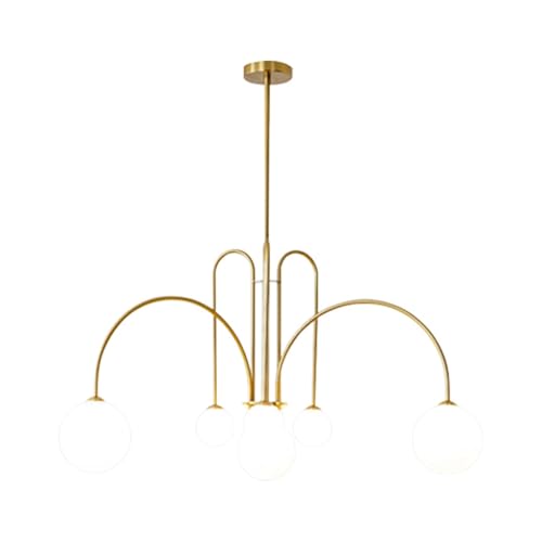 A.1.Coo Moderner Runder Kronleuchter Kreativer 6 Licht Weißer Glaskugel Pendelleuchte Geeignet Für Innen Wohnzimmer Schlafzimmer Esszimmer Küche Café (Lichtquelle Nicht Enthalten)(Gold) von A.1.Coo