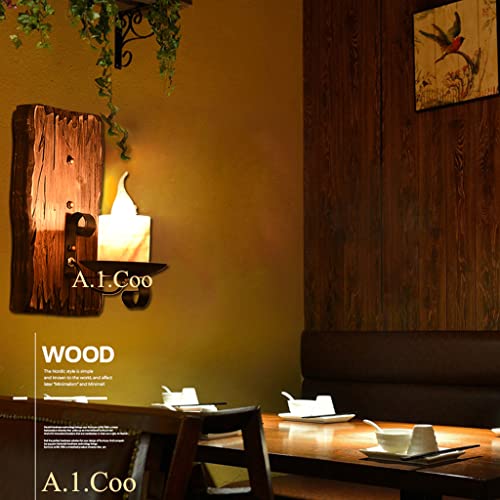 A.1.Coo Wohnzimmer Wandlampe Licht Lampe Holz Retro Wandleuchte Lichter Rustikale Schlafzimmerwand Einfach Kreativ Vintage Antik Glas Lampenschirm Nostalgie Innen Loft Design Leuchte,A von A.1.Coo