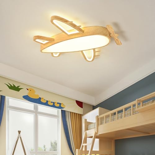 A.1.Coo Deckenlampe Dimmbar Kinderzimmerlampe Flugzeug Deckenleuchte Moderne Jugendzimmer Nachgeahmte Holzmaserung Metall Lampeschirm Deckenleuchten Kinderdecken Schlafzimmerlampe Kronleuchter(52CM) von A.1.Coo