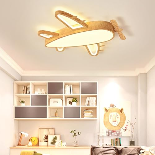 A.1.Coo Deckenlampe Dimmbar Kinderzimmerlampe Flugzeug Deckenleuchte Moderne Jugendzimmer Nachgeahmte Holzmaserung Metall Lampeschirm Deckenleuchten Kinderdecken Schlafzimmerlampe Kronleuchter(66CM) von A.1.Coo
