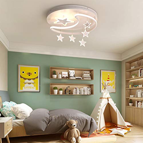 LED Deckenleuchte Kinderzimmer Dimmbar Mit Fernbedienung Nette Sterne Und Mond Deckenlampe Mädchen Junge Schlafzimmer Runden Acryl Deckenlicht Für Kindergarten Romantisch Pendelleuchte,Weiß,42cm von A.1.Coo