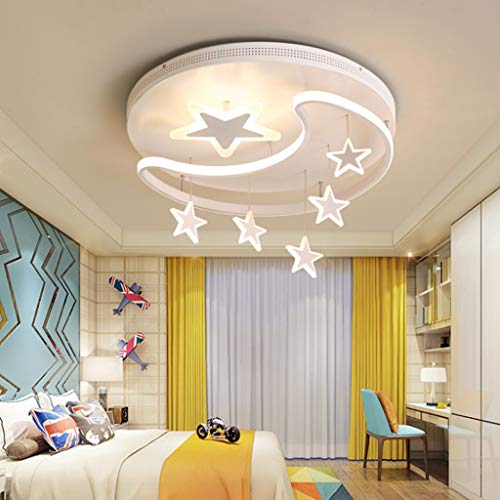 LED Deckenleuchte Kinderzimmer Dimmbar Mit Fernbedienung Nette Sterne Und Mond Deckenlampe Mädchen Junge Schlafzimmer Runden Acryl Deckenlicht Für Kindergarten Romantisch Pendelleuchte,Weiß,52cm von A.1.Coo