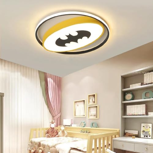 LED Deckenleuchte Kinderzimmerlampe Dimmbar Deckenlampe Batman Acryl Lampenschirm Junge Kinder Kreative Cartoon Deckenbeleuchtung Mit Fernbedienung Schlafzimmer Arbeitszimmer Hängelampe Gelb(50cm) von A.1.Coo