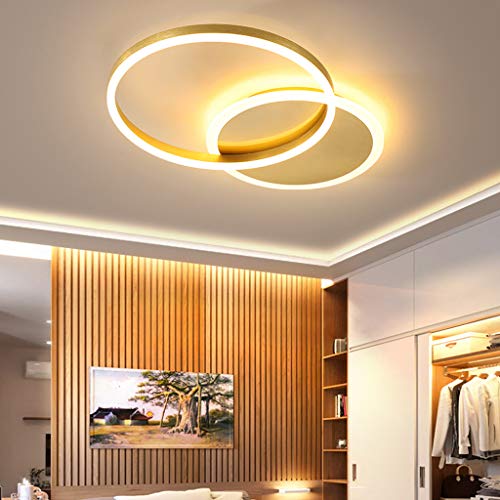 A.1.Coo LED Deckenleuchte Dimmbar Deckenlampe Ring Metall Schlafzimmerlampe modern Acryl Deckenbeleuchtung Wohnzimmerlampe Kinderzimmer Esszimmer Bad Flur Pendelleuchte,Gold,2 Ringe von A.1.Coo