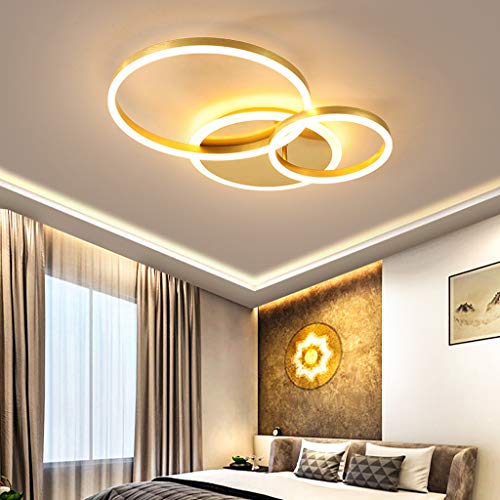 A.1.Coo LED Deckenleuchte Wohnzimmerlampe Ring Design Metall Deckenlampe Mit Fernbedienung Dimmbar Acryl Deckenbeleuchtung Kinderzimmer Lampe Esszimmer Schlafzimmerlampe Bad Flur,Gold,3 Ringe von A.1.Coo