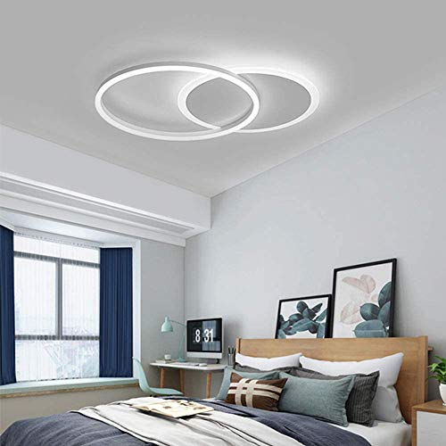 A.1.Coo LED Deckenleuchte Wohnzimmerlampe Ring Design Metall Deckenlampe Mit Fernbedienung Dimmbar Acryl Deckenbeleuchtung Kinderzimmer Lampe Esszimmer Schlafzimmerlampe Bad Flur,Weiß,2 Ringe von A.1.Coo