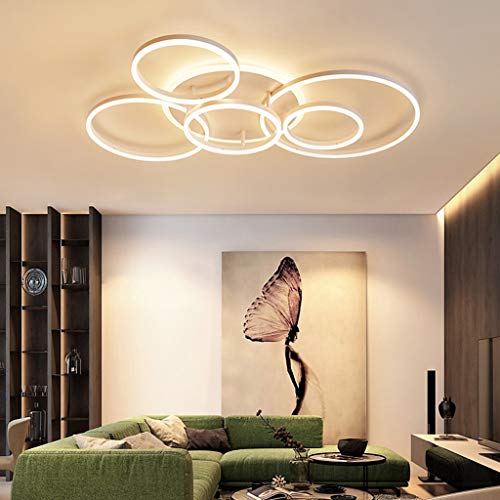 A.1.Coo LED Deckenleuchte Wohnzimmerlampe Ring Design Metall Deckenlampe modern Dimmbar Acryl Deckenbeleuchtung Kinderzimmer Lampe Esszimmerlampe Schlafzimmerlampe Bad Flur,Weiß,6 Ringe von A.1.Coo