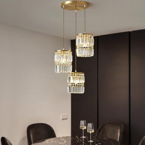 Pendelleuchte Modern Kristall Kronleuchter Esstischlampe E27 Hängeleuchte höhenverstellbar Pendellampe Esszimmer Gold Hängelampe Büro Kronleuchter Küchen Wohnzimmer Restaurant Deckenleuchten(A 3heads) von A.1.Coo