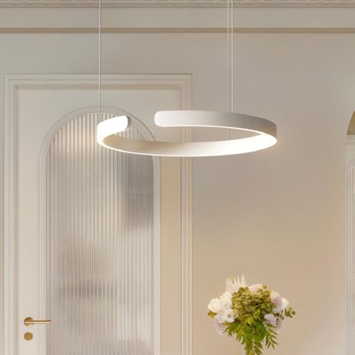 Pendelleuchte Modern LED Esstischlampe Dimmbar Hängelampe Metall Ring Hängeleuchten Höhenverstellbar Kronleuchter for Esszimmer küchen Beleuchtung wohnzimmerlampe Arbeitszimmer Deckenleuchten(Weiß,40C von A.1.Coo