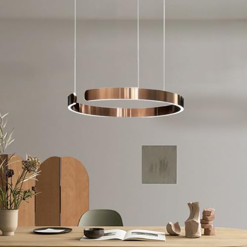 Pendelleuchte Modern LED Esstischlampe Dimmbar Hängelampe Metall Ring Hängeleuchten Höhenverstellbar Kronleuchter for Esszimmer küchen Beleuchtung wohnzimmerlampe Arbeitszimmer Deckenleuchten(Rose gol von A.1.Coo