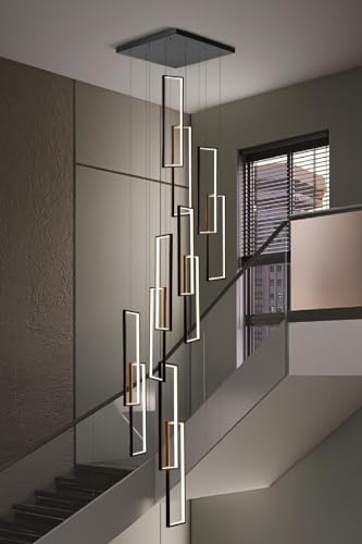 Pendelleuchten LED Rechteckig Eisen Wohnzimmerlampe Dimmbare Hängelampe Treppe Hohe Decke Foyer-Eingang kronleuchter Höheverstellba Kronleuchter Hütten Esszimmer Korridor Beleuchtung(Schwarz,6heads/10 von A.1.Coo