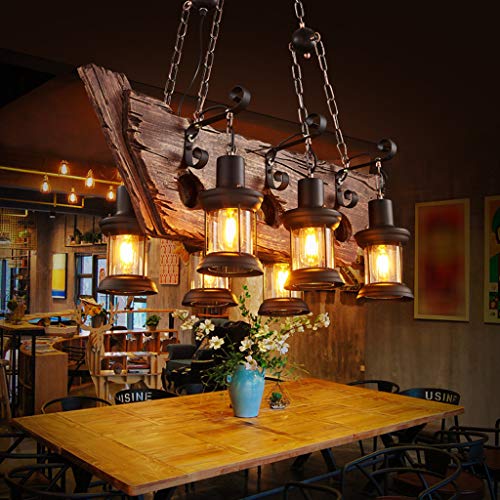 Vintage Pendelleuchte Industrie Retro Esstisch Hängelampe Esszimmer Antikes Bootsholz Kronleuchter Höhenverstellbar Pendellampe Restaurant Hängeleuchte Keller Untergeschoss Bar Leuchte,B 6 heads von A.1.Coo