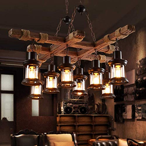 Vintage Pendelleuchte Retro Restaurant Hängeleuchte Industrielle Holz Lichter Loft Bar E27 Metall Glaslampenschirm Pendellampe Höhenverstellbar Hängelampe Esszimmerlampe Wohnzimmer Café,8 heads von A.1.Coo