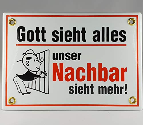 A.G.S. Emaille Schild Handarbeit Nr.17 - Gott Sieht Alles. Unser Nachbar Sieht mehr von A.G.S.