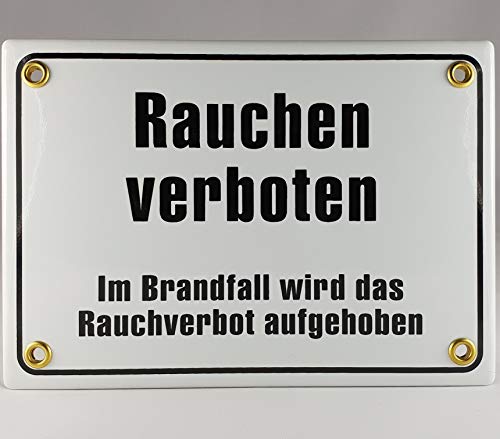 AGS Emaille Schild Handarbeit Nr.3 - Rauchen verboten. Im Brandfall Wird das Rauchverbot aufgehoben von AGS