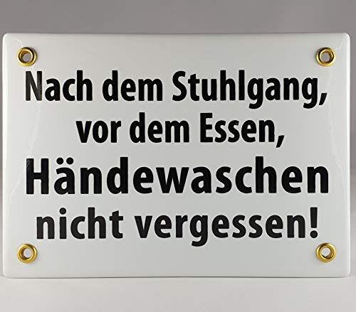 AGS Emaille Schild Handarbeit Nr.31 - Nach dem Stuhlgang vor dem Essen Händewaschen Nicht vergessen von AGS