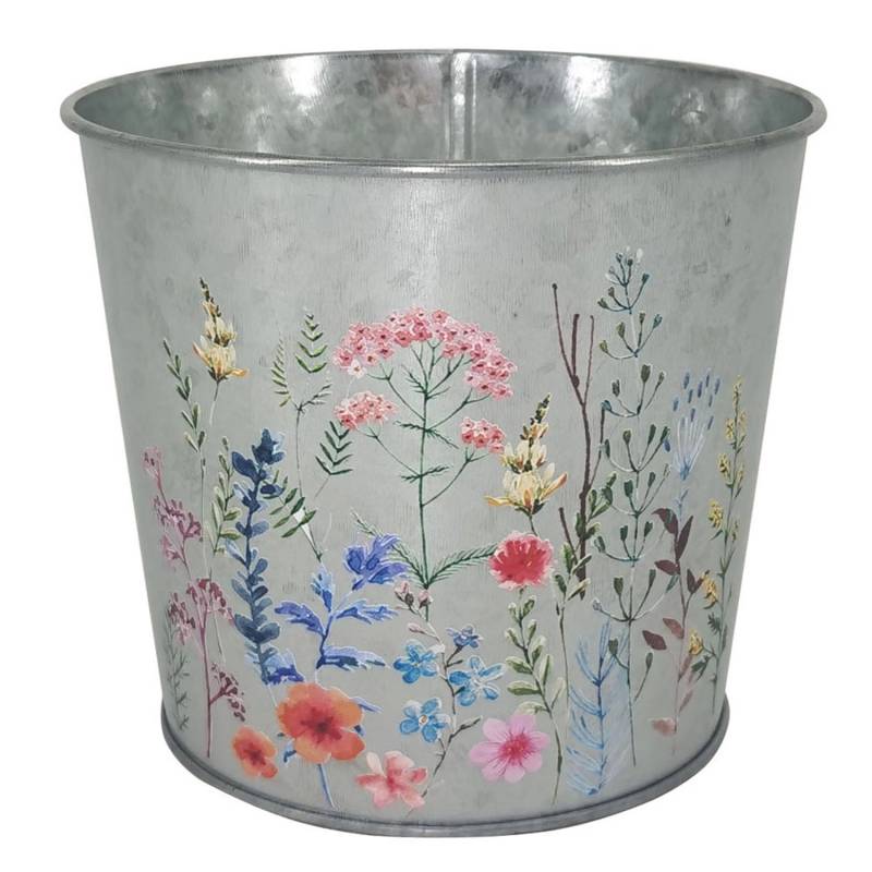 A.H.G. Übertopf Metall Verzinkt Rund Blumenaufdruck Ø 15 cm x 13 cm Silber von A.H.G.