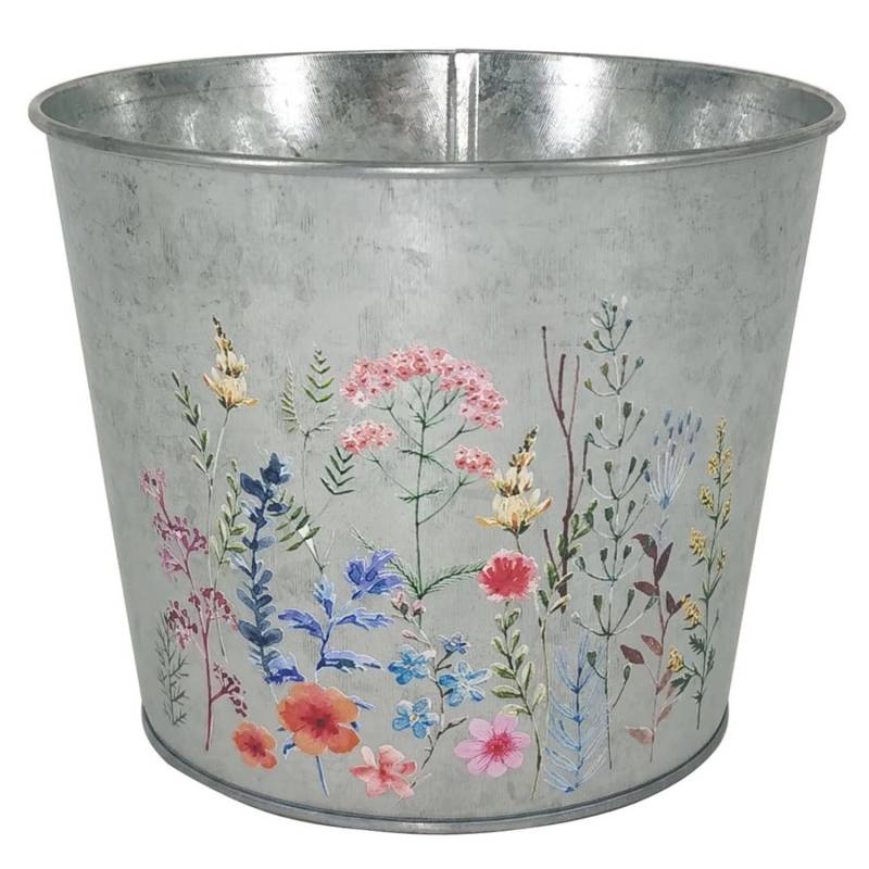 A.H.G.Übertopf Metall Verzinkt Rund Blumenaufdruck Ø 17,5 cm x 14 cm Silber von A.H.G.