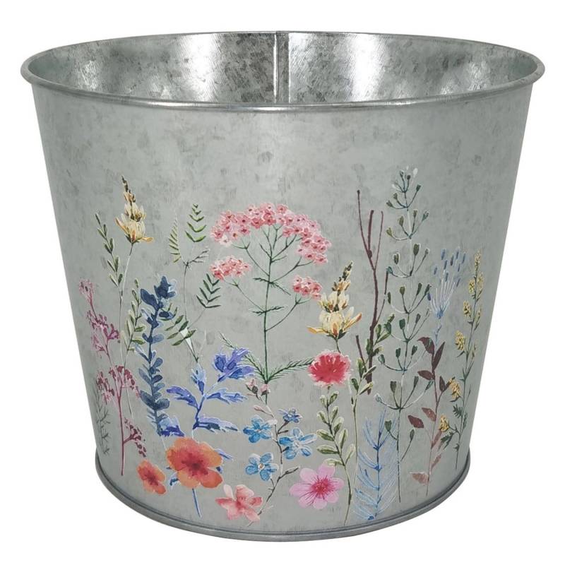 A.H.G.Übertopf Metall Verzinkt Rund Blumenaufdruck Ø 19,5 cm x 15,5 cm Silber von A.H.G.