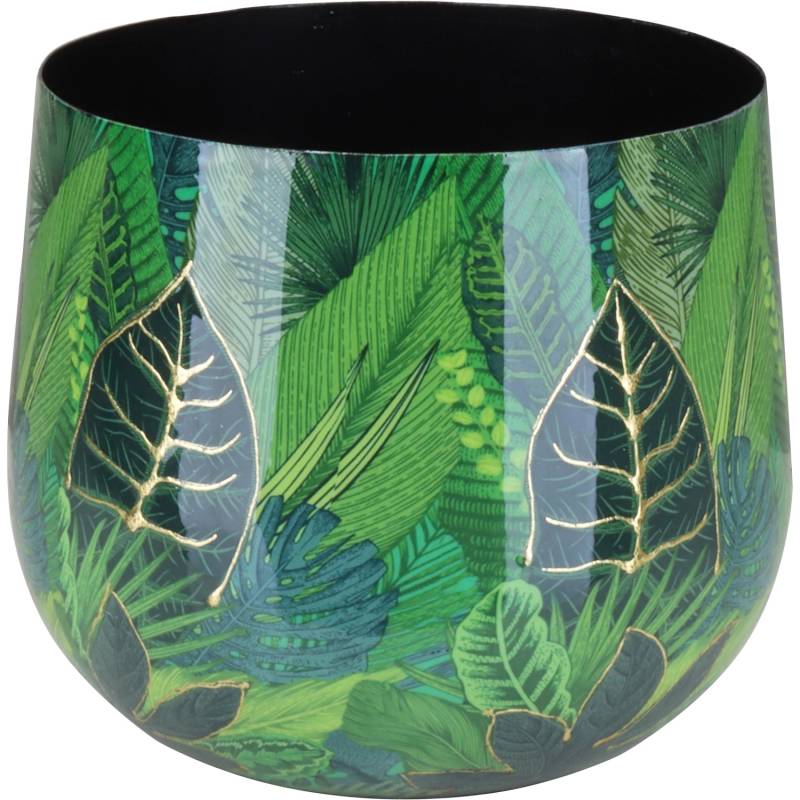 Übertopf Flora mit Blätterprint Ø 13 cm x 9 cm Grün-Gold von A.H.G.