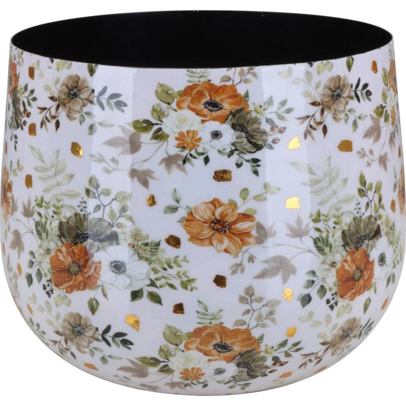 Übertopf Flora mit Blumenmuster Ø 13 cm x 9 cm Weiß-Gold von A.H.G.