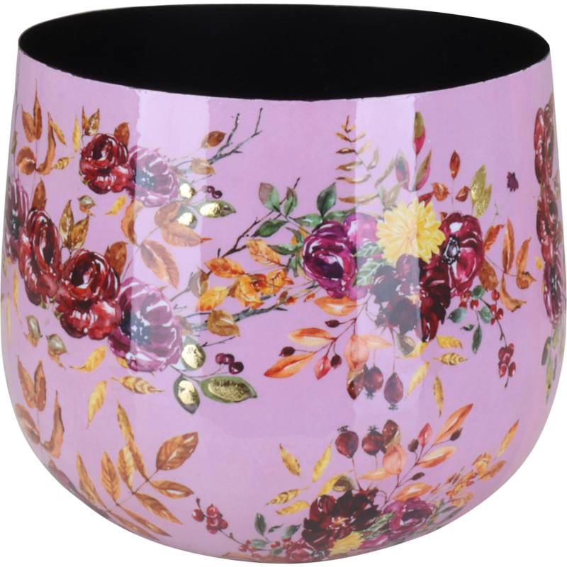 Übertopf Flora mit Blumenmuster Ø 15 cm x 11 cm Pink-Gold von A.H.G.