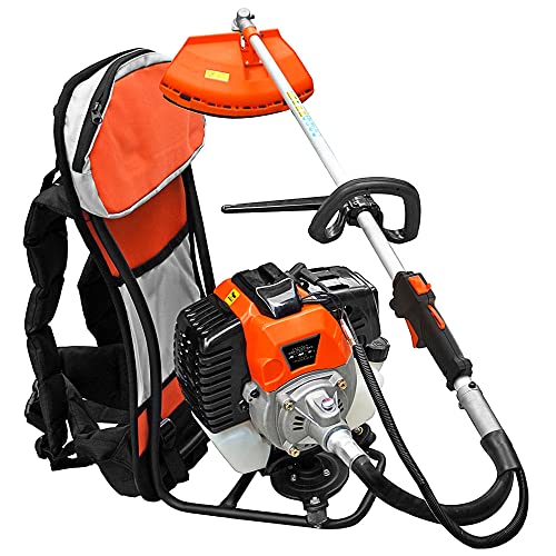 AMC Rucksack-Motorsense mit 2-in-1-Multifunktionsmotor 52cc 2-Takt Profi mit Doppelfadenkopf 2mm und Dreizahn-Scheibe Heckenschere und Kante für Heimwerker oder Profis von A.M.C.