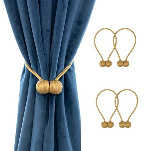 A.Monamour 4 Stück Magnetische Vorhang Raffhalter Vorhanghalter Gardinenhalter Halterungen Modern Gardinen Spangen Halter Stark Magnete Seil Kordel Ball Schnallen Dekoration - golden von A.Monamour