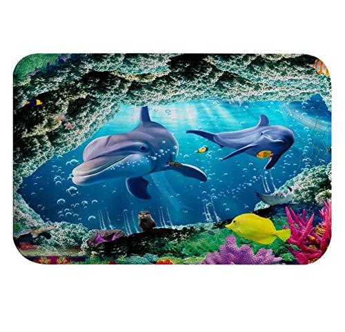 A.Monamour Badematten Badteppiche Badvorleger 3D Unterwasserwelt Delphinfisch Korallenriff Marine Life Blauen Ozean Absorbierenden Flanell Memory Foam Anti-Rutsch Runner Teppiche Tür Matte 40x60cm von A.Monamour