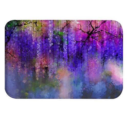 A.Monamour Badematten Badteppiche Badvorleger Aquarellmalerei Frühling Lila Blumen Glyzinien In Blüte Bunte Blumen Bokeh Saugfähigen Flanell Rutschfeste Boden Teppichboden Teppiche Zimmermatte 40x60cm von A.Monamour