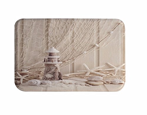 A.Monamour Badematten Badteppiche Badvorleger Beige Hintergründe Angeln Netz Starfish Holz Leuchtturm Nautisch Bild Druck Flanell Anti-Rutsch Bad Teppiche Boden Matten Fußmatten Für Küche Schlafzimmer von A.Monamour