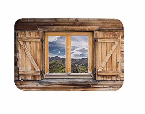 A.Monamour Badematten Badteppiche Badvorleger Natur Berge Landschaft Landschaft Außerhalb Holz Fenster Druck Weichen Flanell rutschfeste Bad Teppiche Matten Für Schlafzimmer Boden Eingang Teppiche von A.Monamour