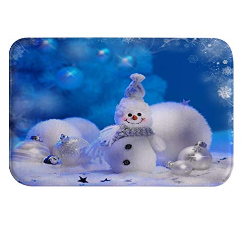 A.Monamour Badematten Badteppiche Badvorleger Niedlichen Schneemann Weihnachtskugeln Urlaub Dekore Blau Bokeh Hintergrund Saugfähigen Flanell Memory Foam Anti-Rutsch Runner Teppiche Tür Matte 40x60cm von A.Monamour