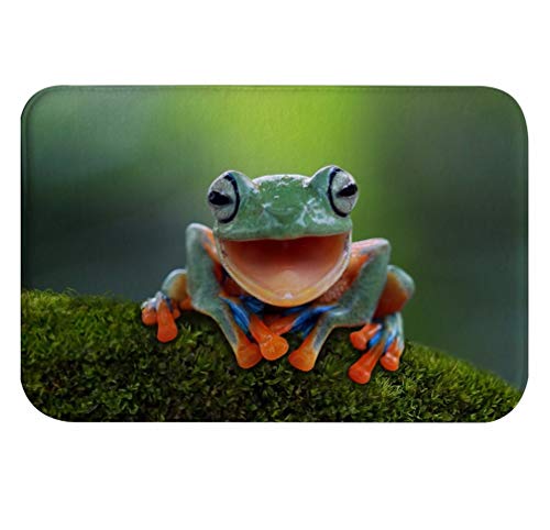 A.Monamour Badematten Badteppiche Badvorleger Porträt Eines Baumfrosches Mit Offenem Mund Lächelnd Auf Moos Sitzend Tierfreunde Dekore Absorbierendes Flanell rutschfeste Teppiche 40x60cm von A.Monamour