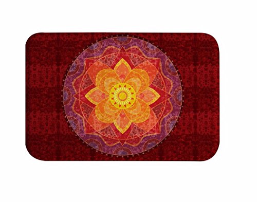 A.Monamour Badematten Badteppiche Badvorleger Rote Florale Geometrische Tätowierung Indische Mandala Böhmische Hippie Druck Flanell Bad Matten Bereich Teppiche Yoga Boden Teppich 40X60Cm / 16 "X24 von A.Monamour