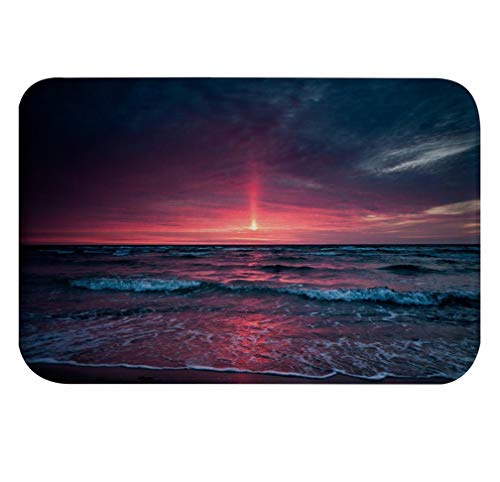 A.Monamour Badematten Badteppiche Badvorleger Sonnenuntergang Am Strand Blau Meer Ozean Wellen Natur Landschaft Absorbierend Flanell Memory Foam rutschfeste Läufer Teppiche Tür Matte 40x120cm von A.Monamour