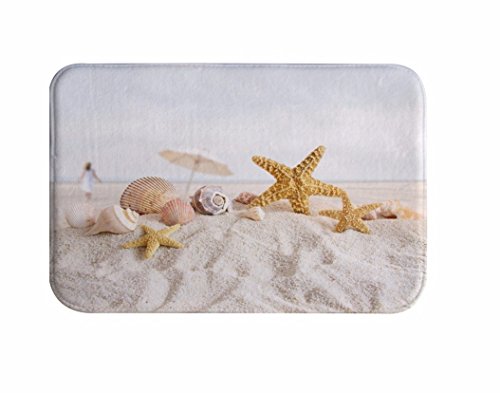 A.Monamour Badematten Badteppiche Badvorleger Strand Seaside Starfish Muschel Muscheln Auf Weißem Sand Tropischen Natur Nautisch Flanell Bad Matten Bereich Teppiche Boden Teppiche Fußmatten 40x60cm von A.Monamour